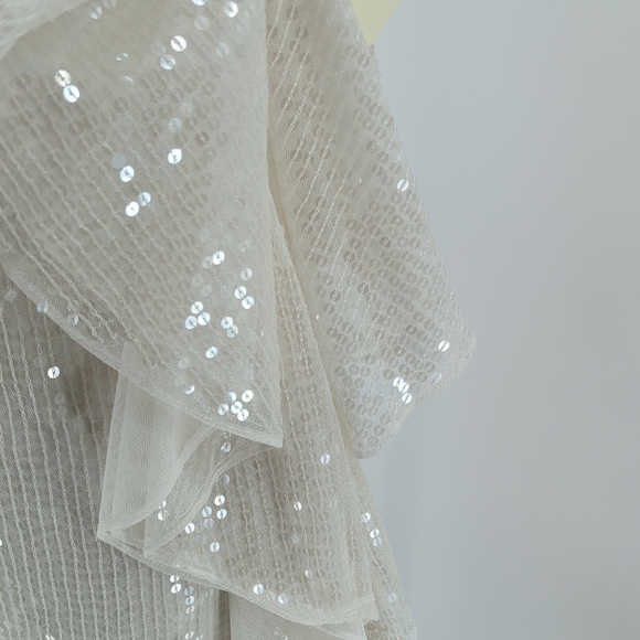 19893 Mac Duggal One Shoulder Sequin Dress White size 6 party cocktail holiday - Picture 5 of 6